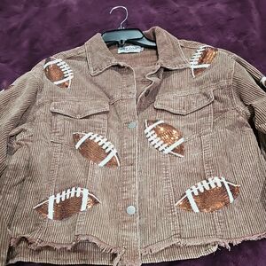 Brown Corduroy Jacket with Sequin Football Accents